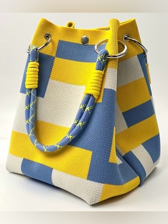 Handbags - 2025 New Retro Floral Knitted Handbag in Yellow, Blue and White NWT